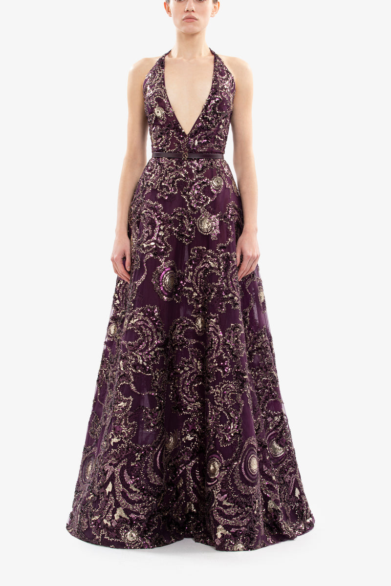 ブラック片肩フリルロングドレス　SAIID KOBEISY サイードコベイシー Embroidered Long Dress – Saiid Kobeisy Online