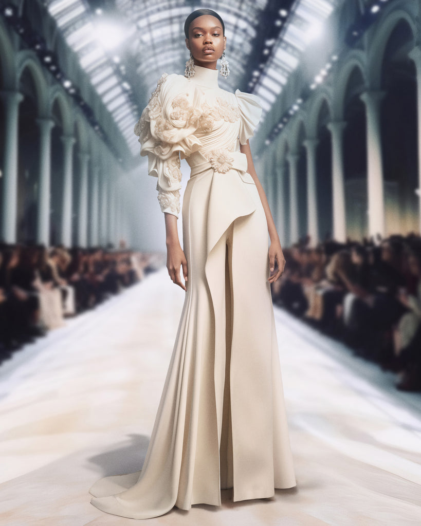 Taffeta draped dress with beading – Saiid Kobeisy