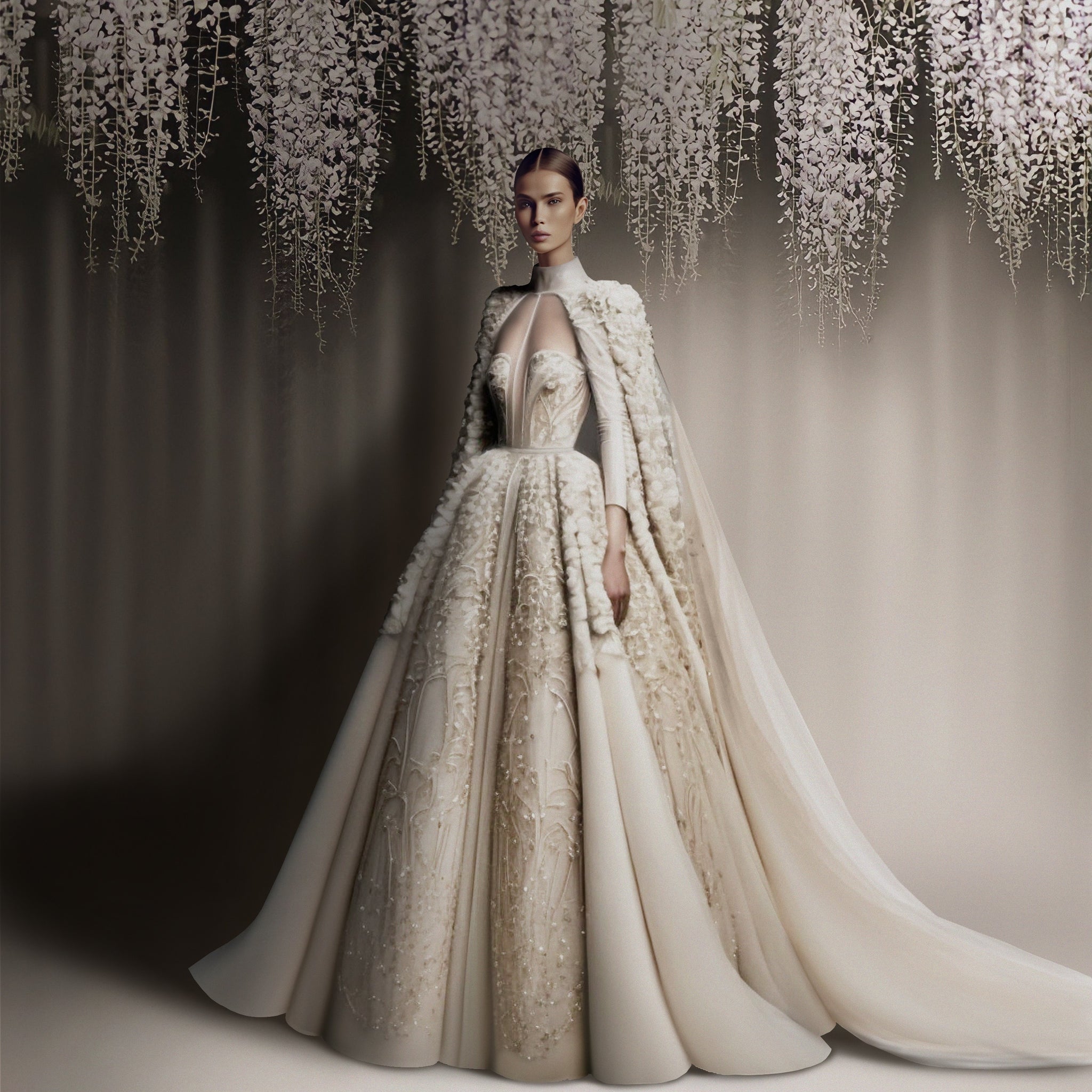 Tulle dress with floral organza beading – Saiid Kobeisy Online