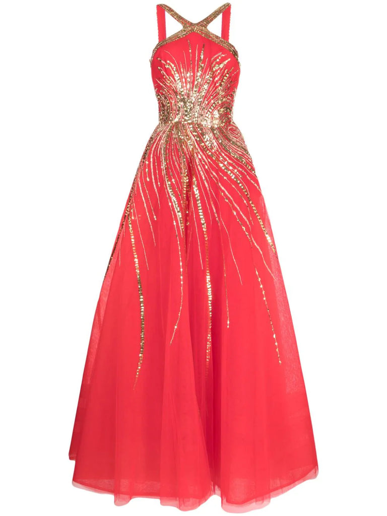 Tulle Beaded Dress With Halter Neckline Saiid Kobeisy Online Tulle Beaded Dress With Halter Neckline Saiid Kobeisy Online