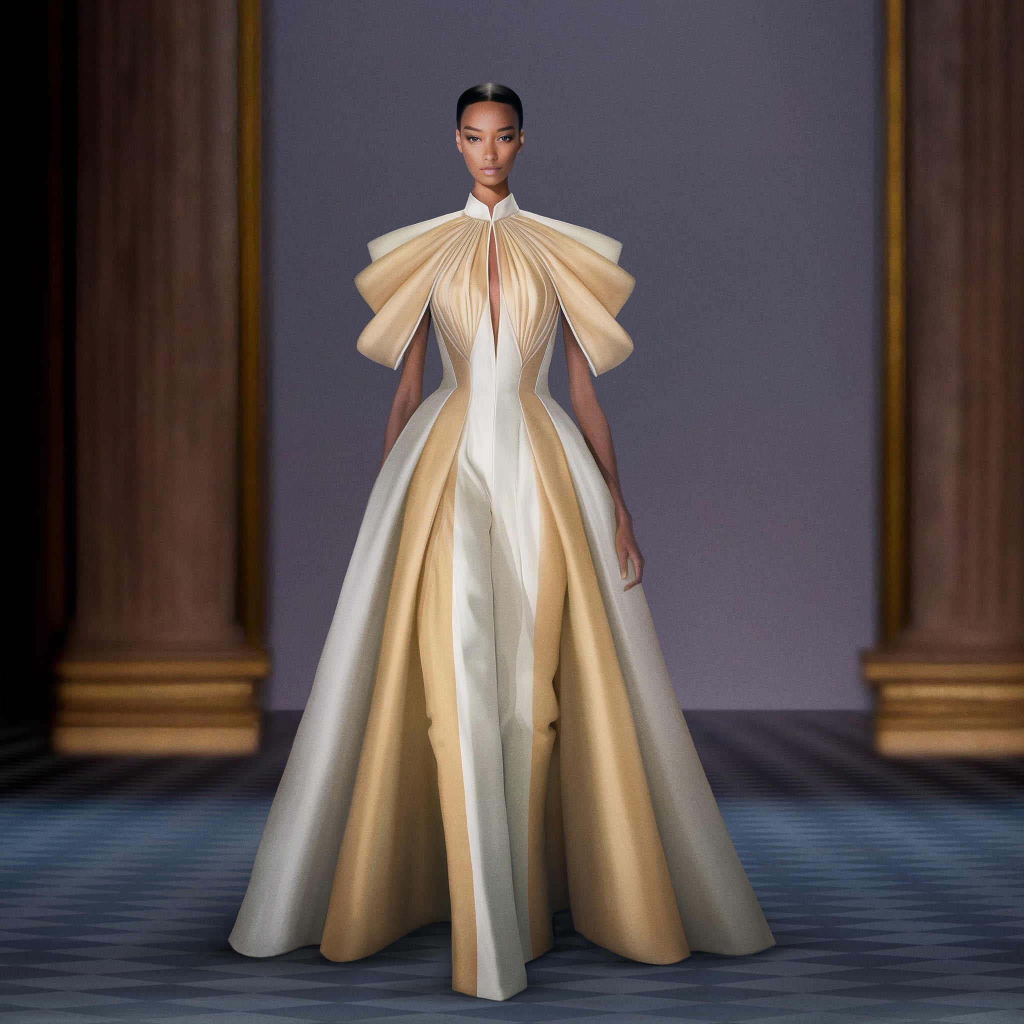 Taffeta jumpsuit with overskirt – Saiid Kobeisy Online