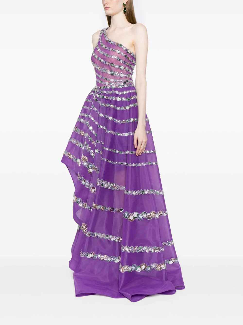 One shoulder asymmetric, beaded dress – Saiid Kobeisy Online