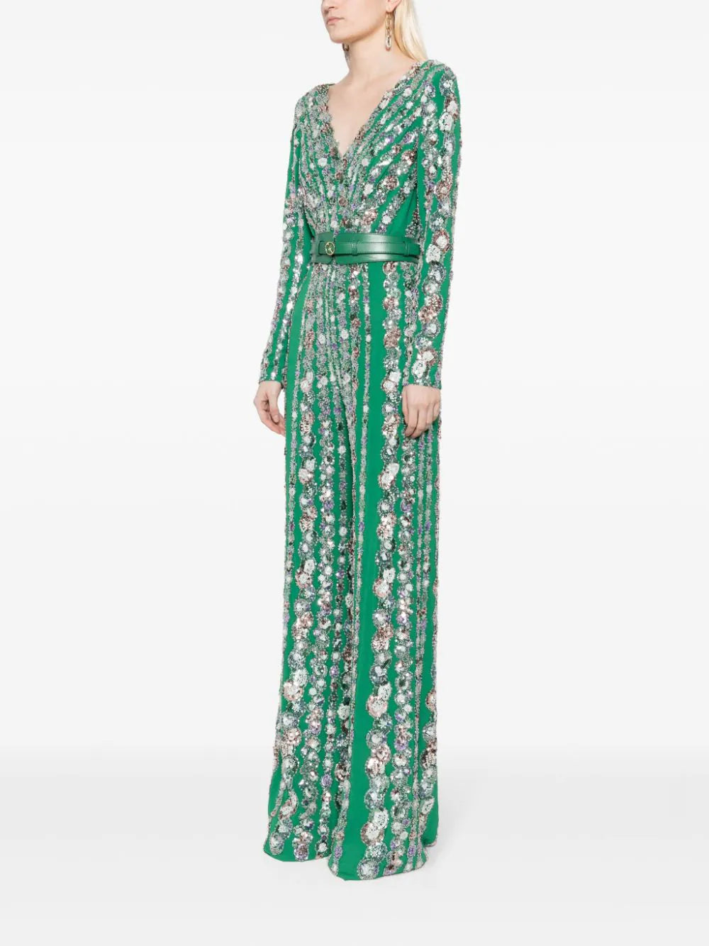 Canton crepe beaded jumpsuit with a wrapped top – Saiid