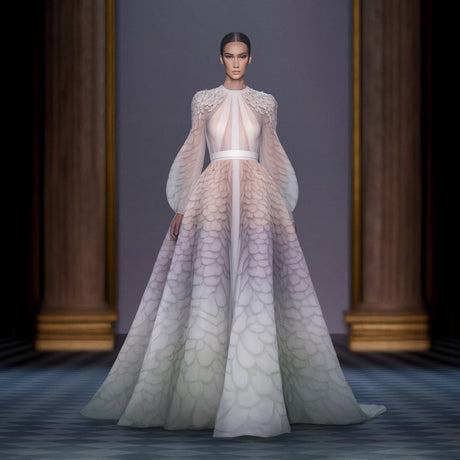 Organza dress with bell shaped sleeves  Saiid Kobeisy Online