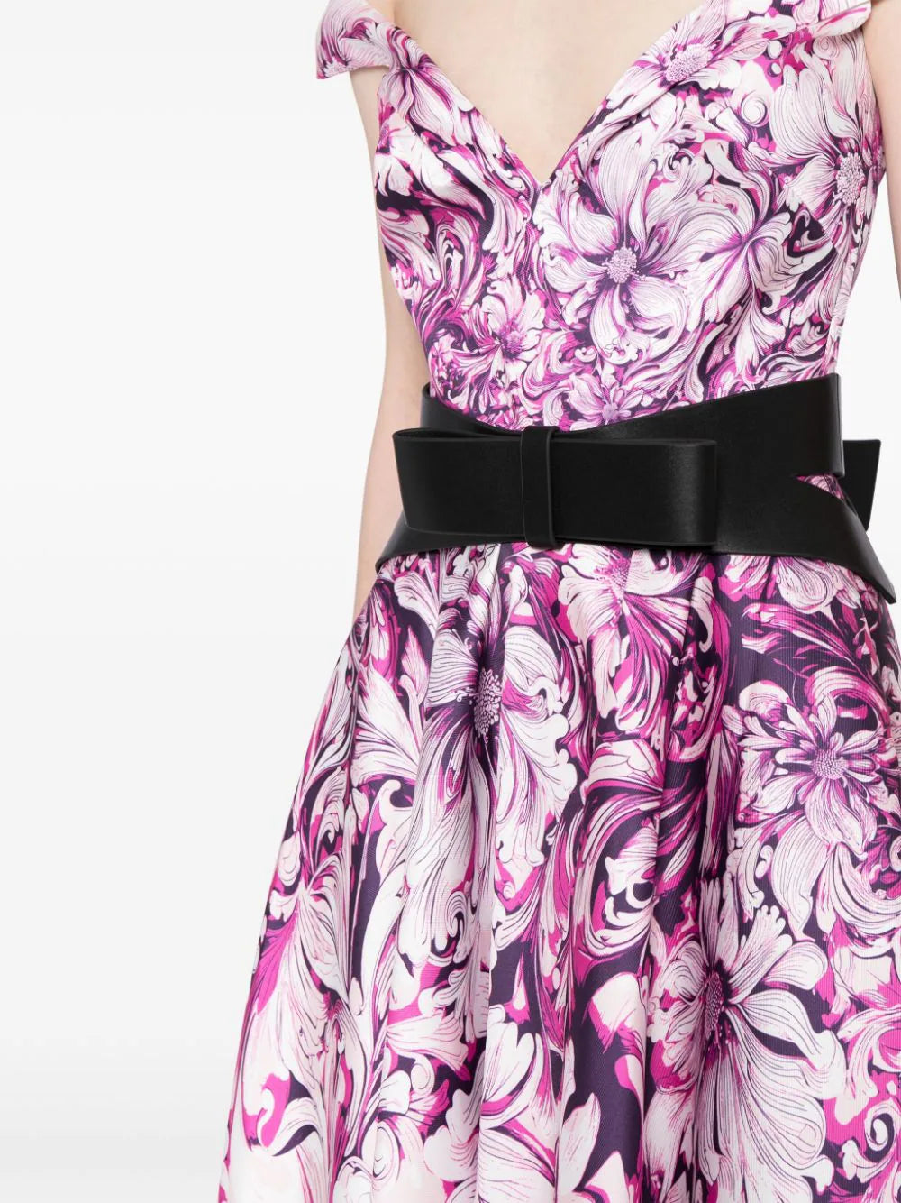 mikado off-the-shoulder shift dress Mikado Printed Dress With Off-Shoulder Sleeves – Saiid Kobeisy Online