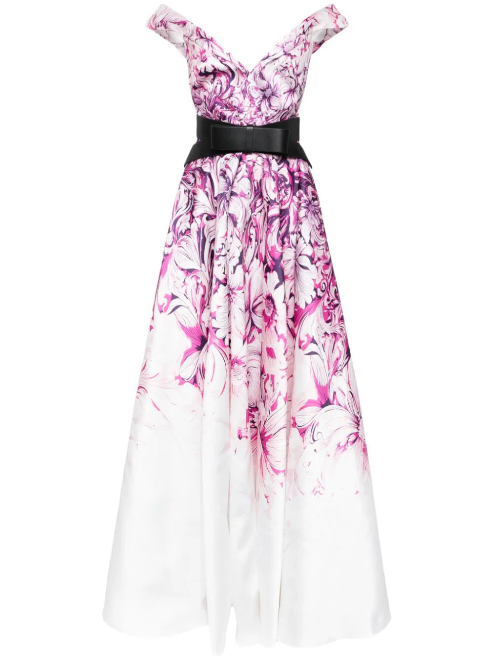 mikado off the shoulder shift dress Mikado Printed Dress With Off-Shoulder Sleeves – Saiid Kobeisy Online