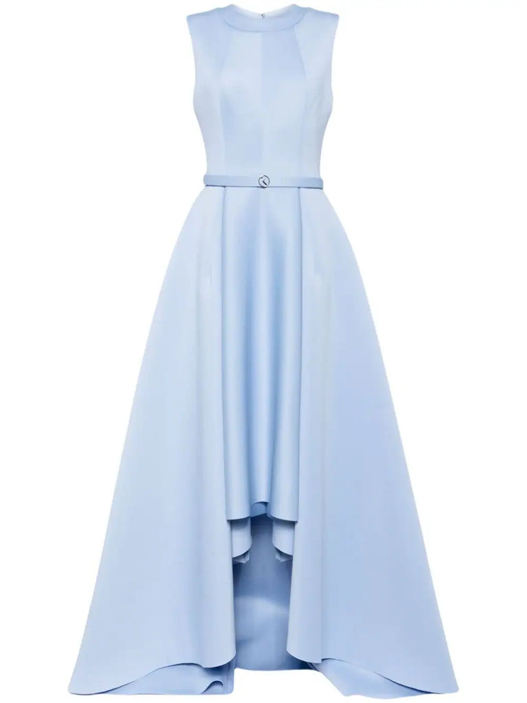 neoprene prom dress Long Fitted Neoprene Dress With Beading At Side Waist And Open Back