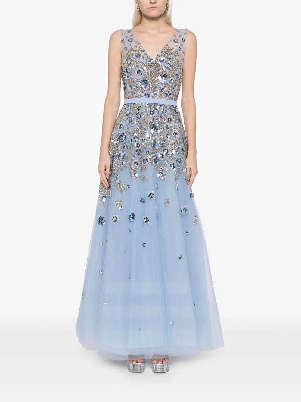 Tulle Ankle Length Dress With Dotted Beading – Saiid Kobeisy Online