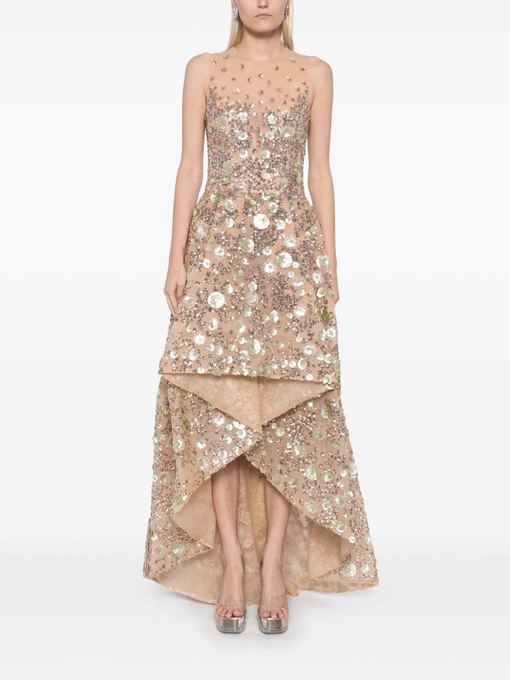 Tulle, high-low dress with dotted beading – Saiid Kobeisy Online