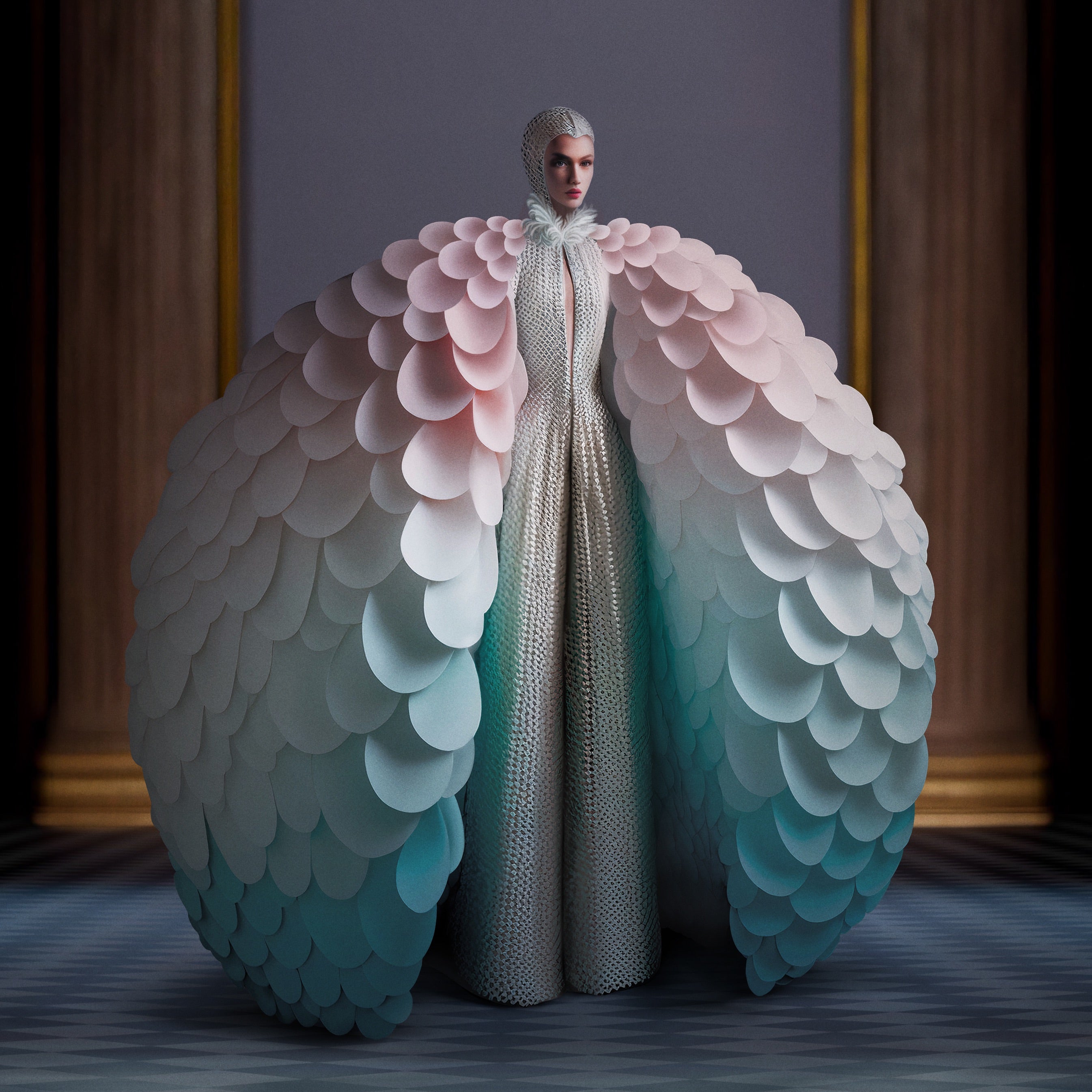 Sequin jumpsuit with ball shaped cape – Saiid Kobeisy Online