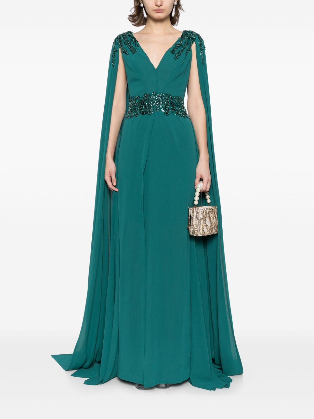 ブラック片肩フリルロングドレス　SAIID KOBEISY サイードコベイシー Crepe dress with cape – Saiid Kobeisy Online
