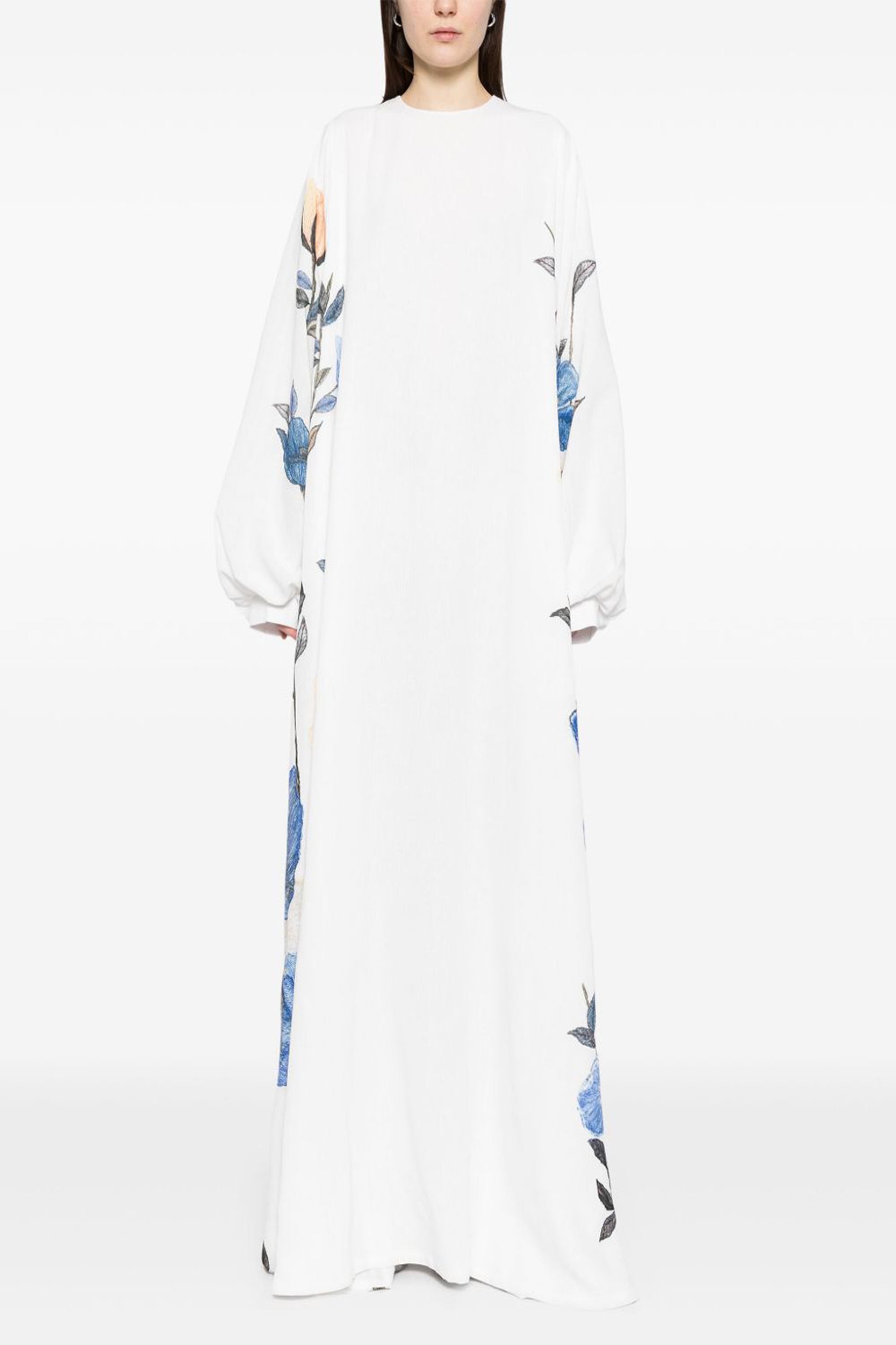 Floral Printed Linen Kaftan Saiid Kobeisy Online Floral Printed Linen Kaftan Saiid Kobeisy Online