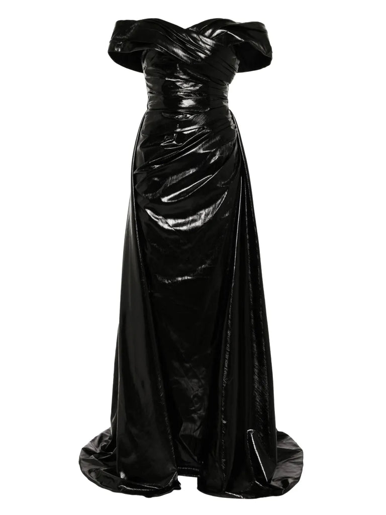 Gold lame off-shoulder dress – Saiid Kobeisy Online Gold lame off-shoulder dress – Saiid Kobeisy Online