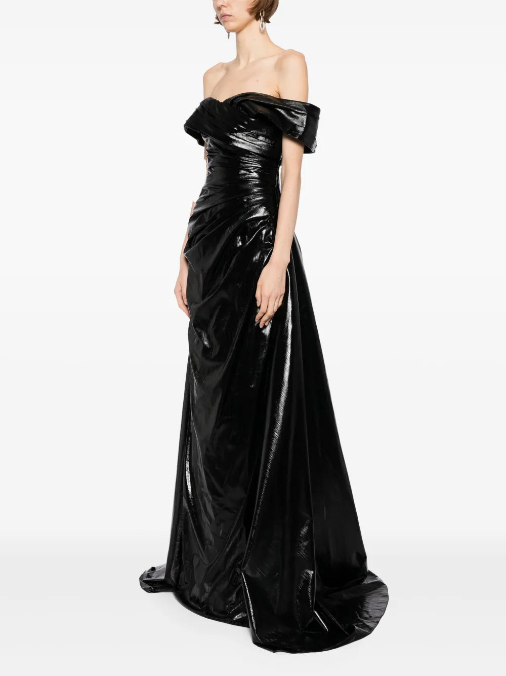 off the shoulder dress with necklace Gold Lame Off-Shoulder Dress – Saiid Kobeisy Online