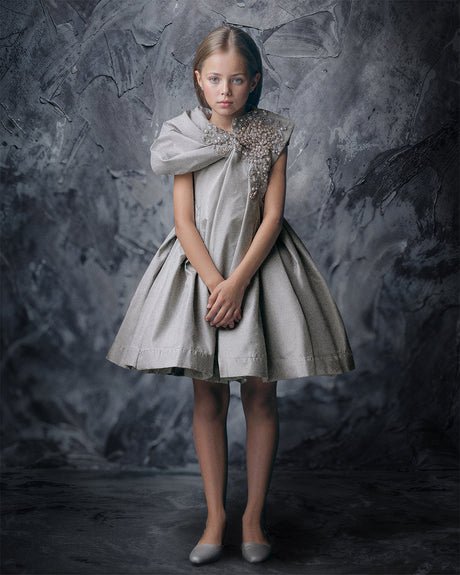 silver taffeta dress Piping Detailed Double-Side Taffeta gown GRAY