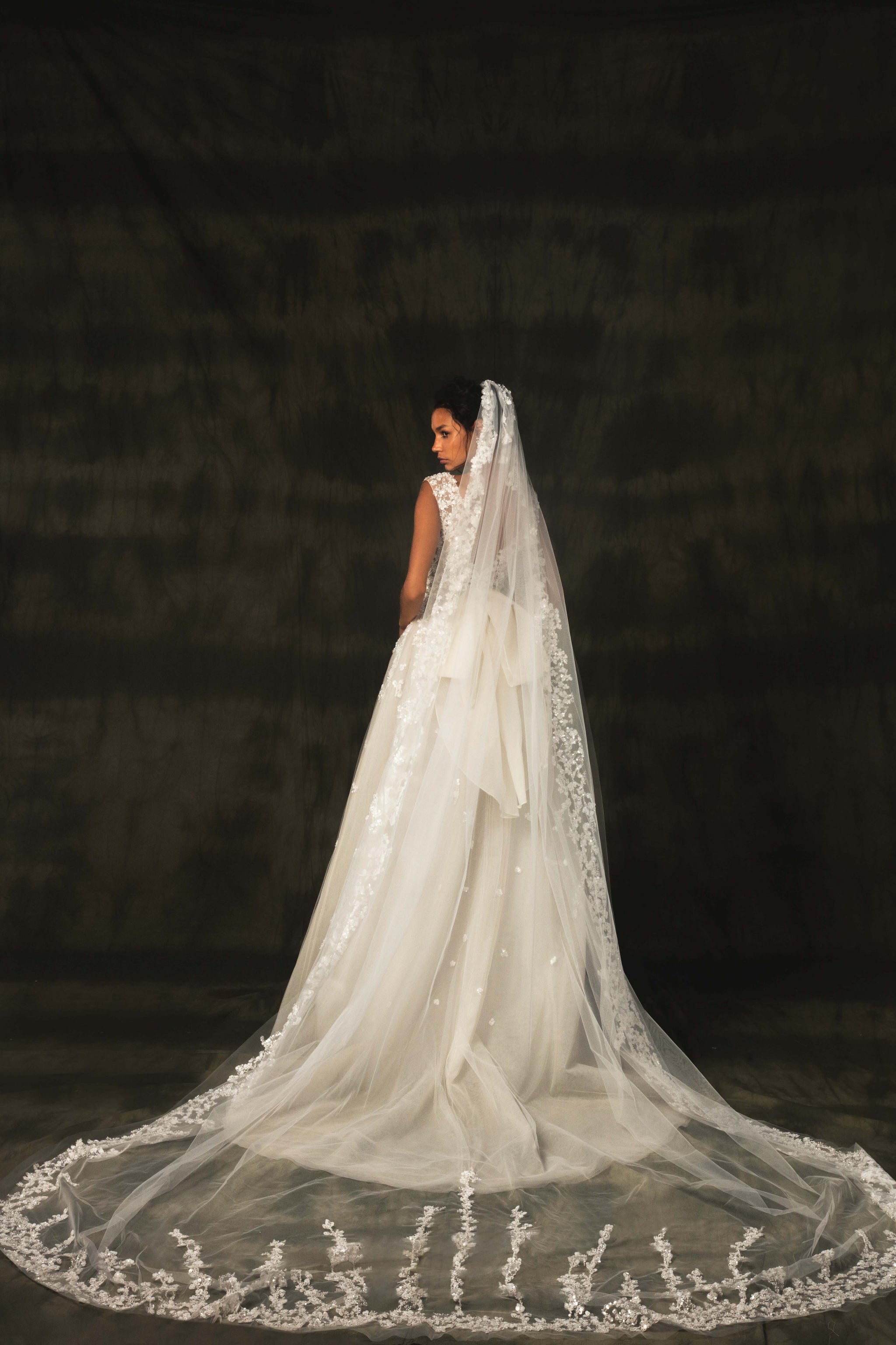 Tulle beaded dress with V neckline – Saiid Kobeisy Online