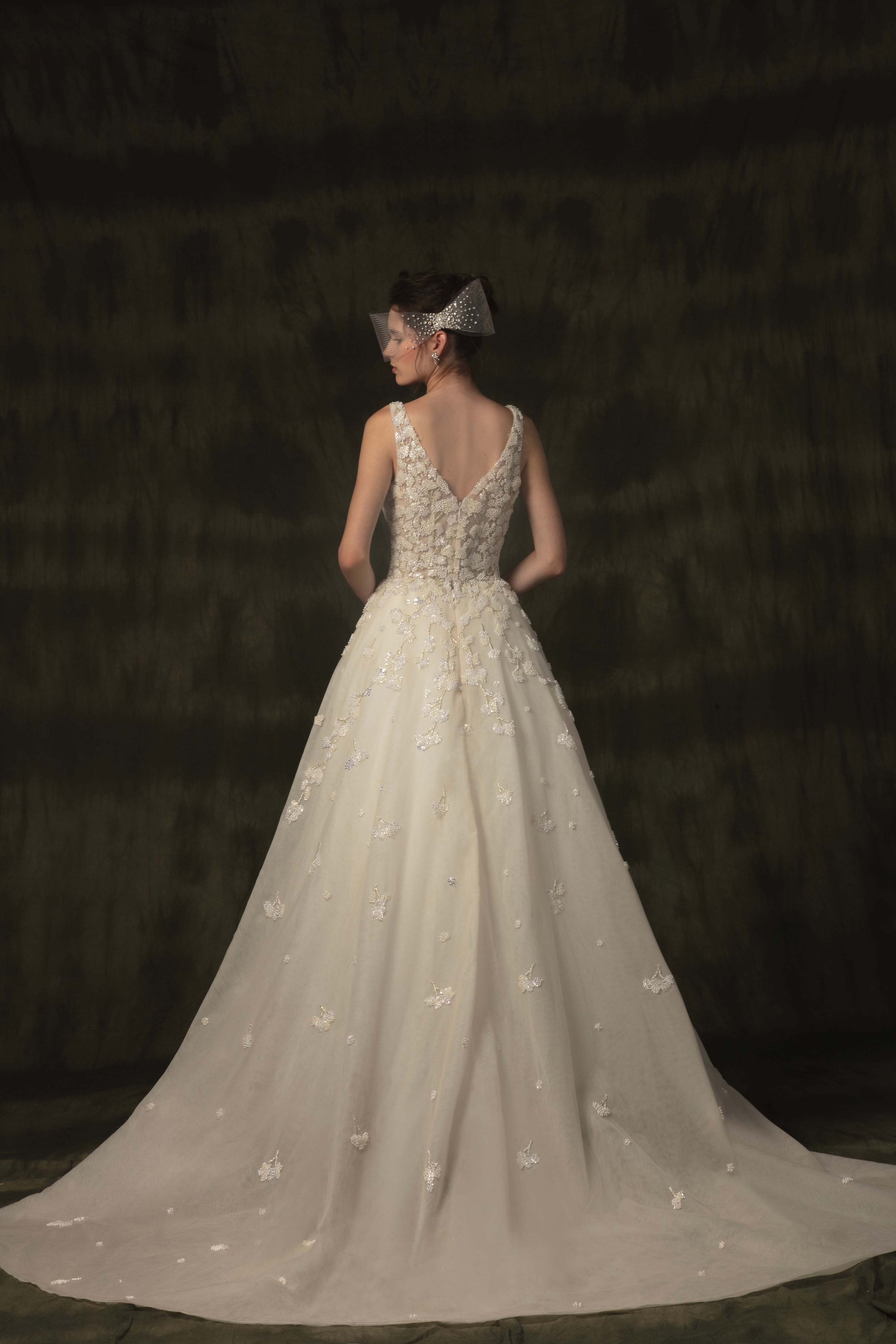 Tulle beaded dress with flowers shapes with overskirt Tulle beaded dress with flowers shapes with overskirt