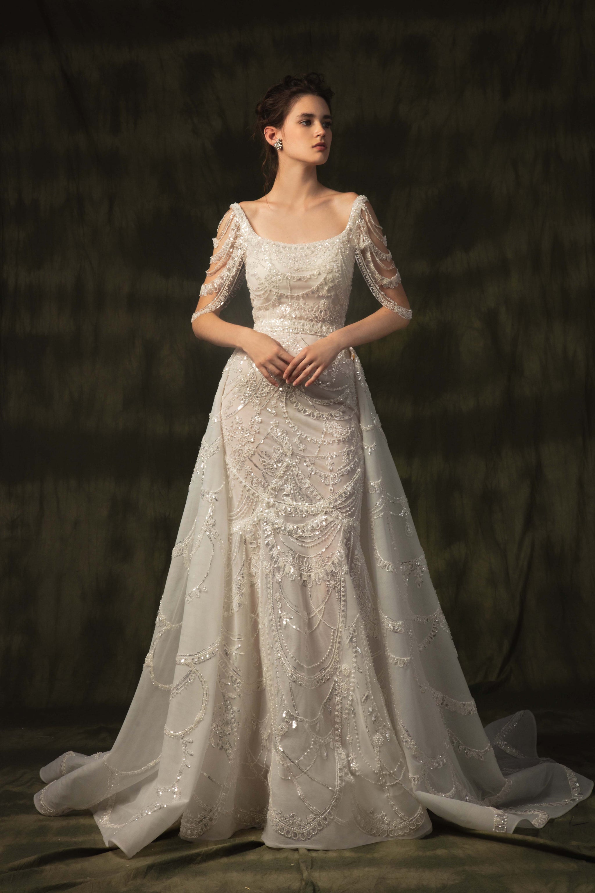 Tulle beaded dress with overskirt – Saiid Kobeisy Online