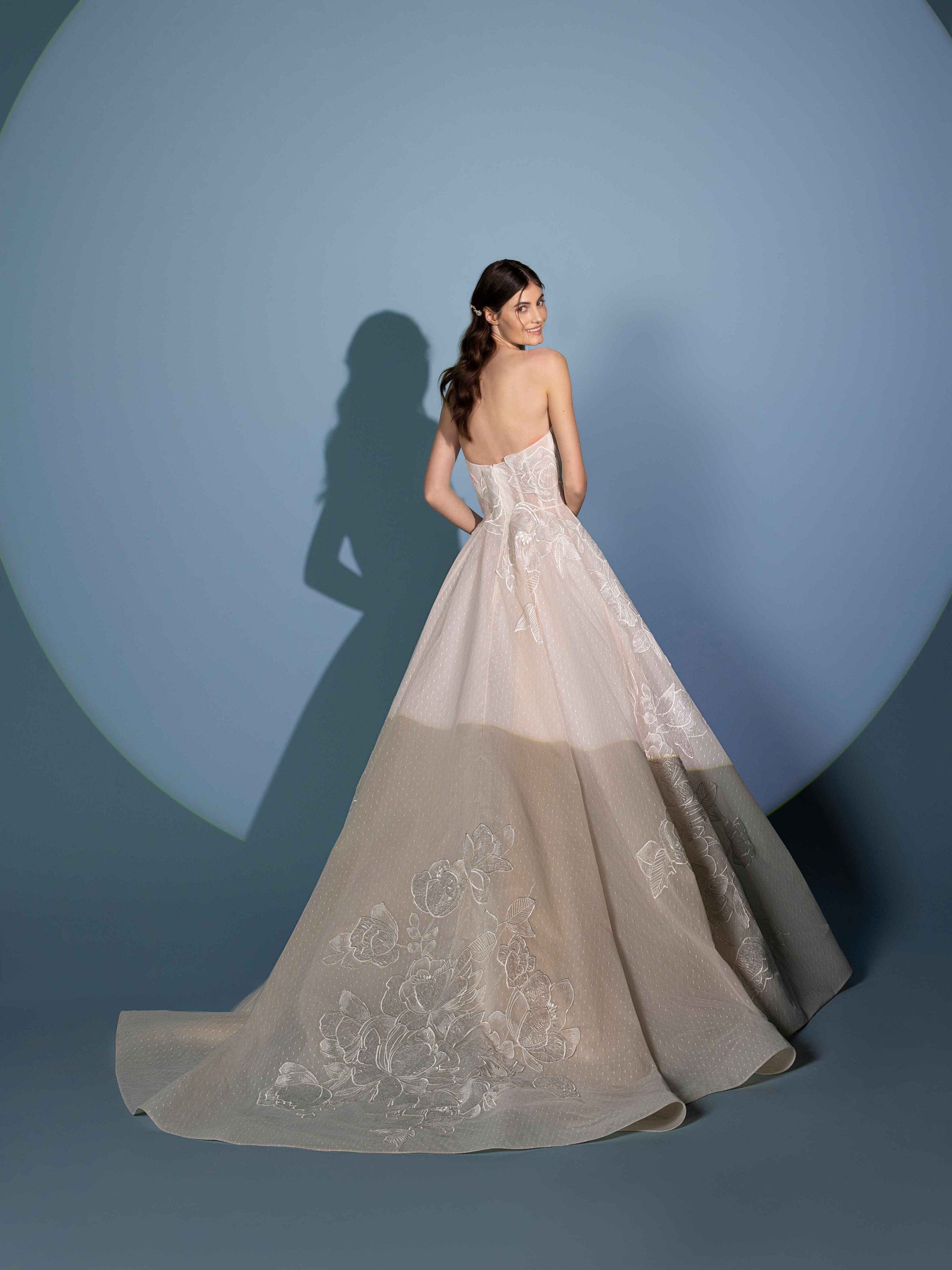 Tulle strapless embroidered organza flowers ball gown
