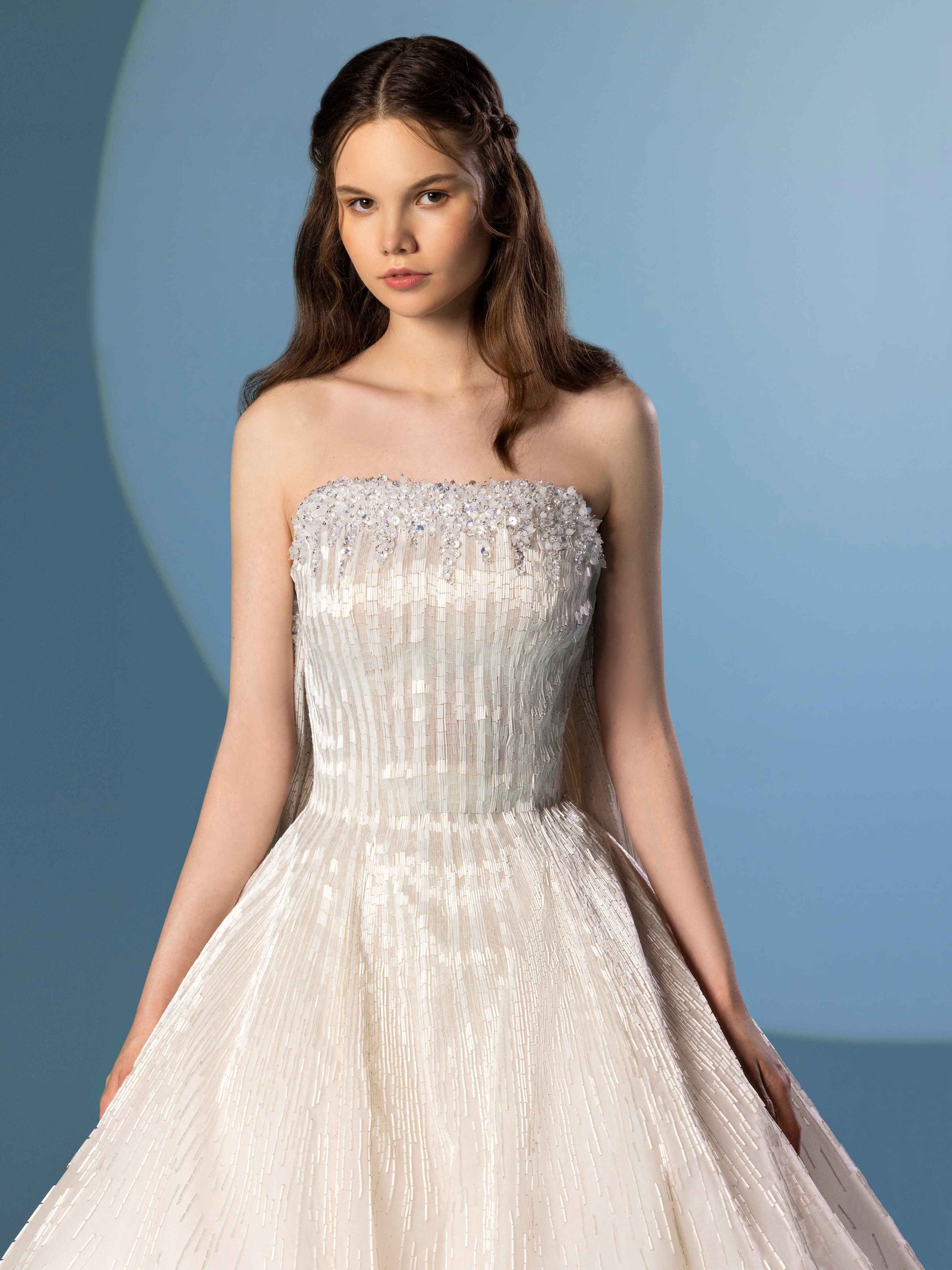 Tulle beaded strapless ball gown with a cape – Saiid Kobeisy Online