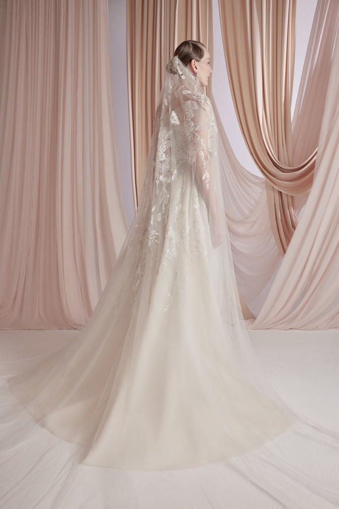 Ivory Off-Shoulder Tulle Dress with Floral Embroidery Saiid Kobeisy Online Ivory Off-Shoulder Tulle Dress with Floral Embroidery Saiid Kobeisy Online