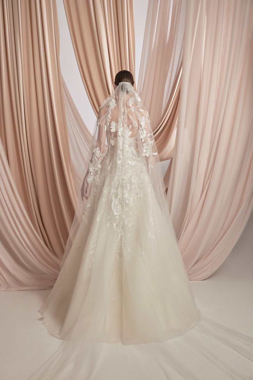 Ivory Strapless Tulle Dress with Floral Embroidery – Saiid