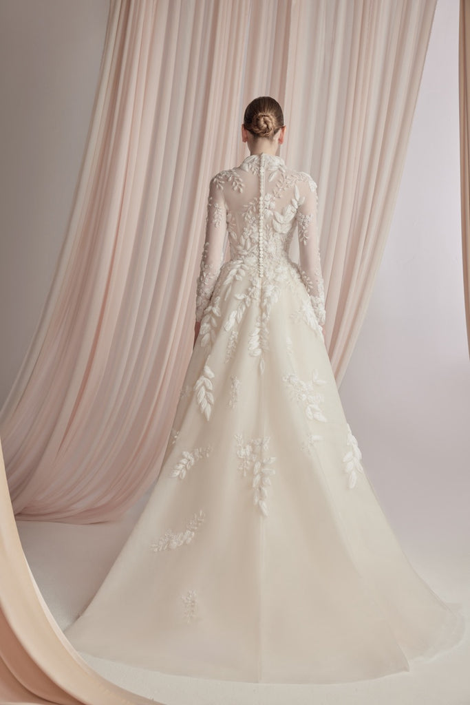 Ivory Off-Shoulder Tulle Dress with Floral Embroidery Saiid Kobeisy Online Ivory Off-Shoulder Tulle Dress with Floral Embroidery Saiid Kobeisy Online