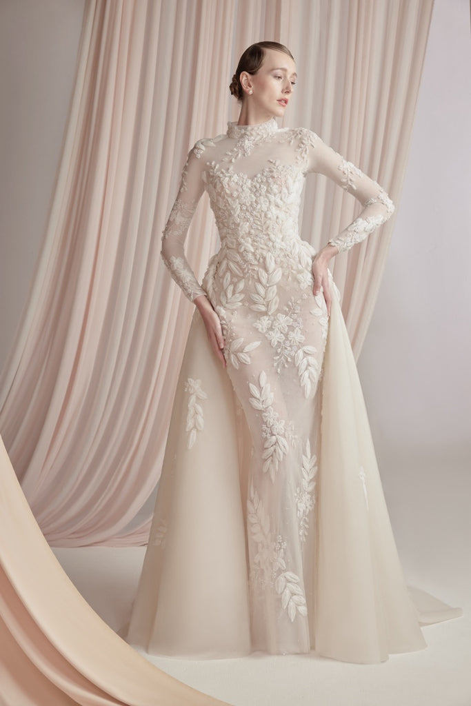 Ivory Strapless Tulle Dress with Floral Embroidery Saiid Kobeisy Online Ivory Strapless Tulle Dress with Floral Embroidery Saiid Kobeisy Online