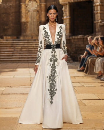 Crepe Marocain Embroidered Dress Saiid Kobeisy Online Crepe Marocain Embroidered Dress Saiid Kobeisy Online