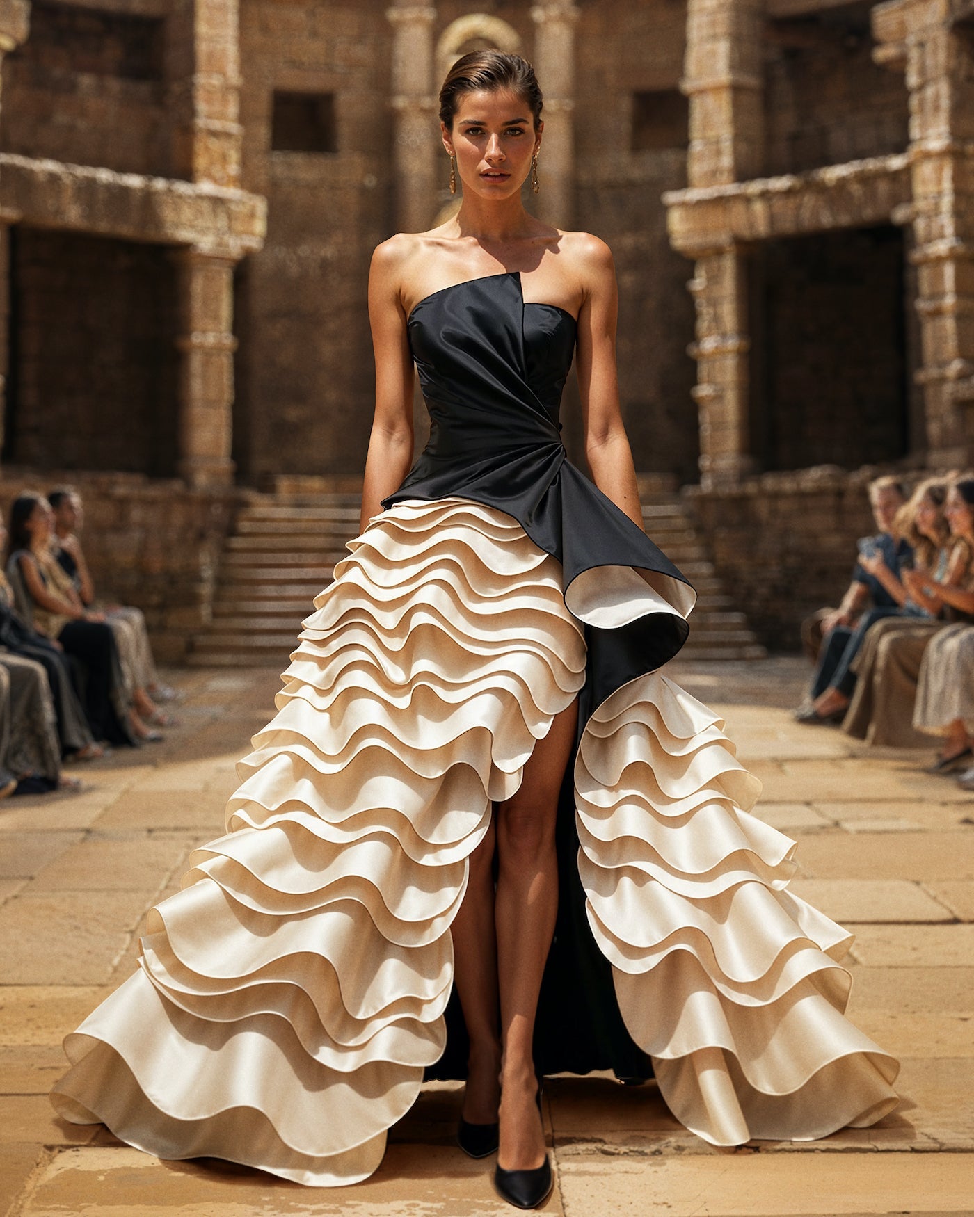 Crepe pique coat with triple georgette dress – Saiid Kobeisy