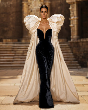 Velvet Dress With Taffeta Cape – Saiid Kobeisy