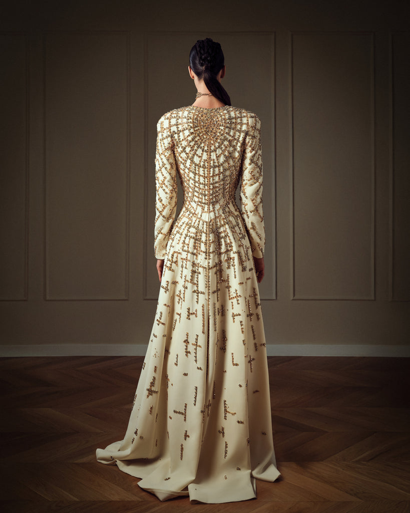 Embroidered Crepe Dress Saiid Kobeisy Online Embroidered Crepe Dress Saiid Kobeisy Online
