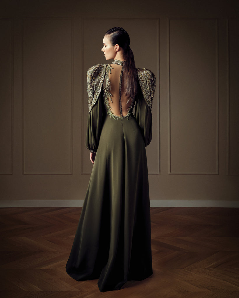 Embroidered Crepe Dress Saiid Kobeisy Online Embroidered Crepe Dress Saiid Kobeisy Online