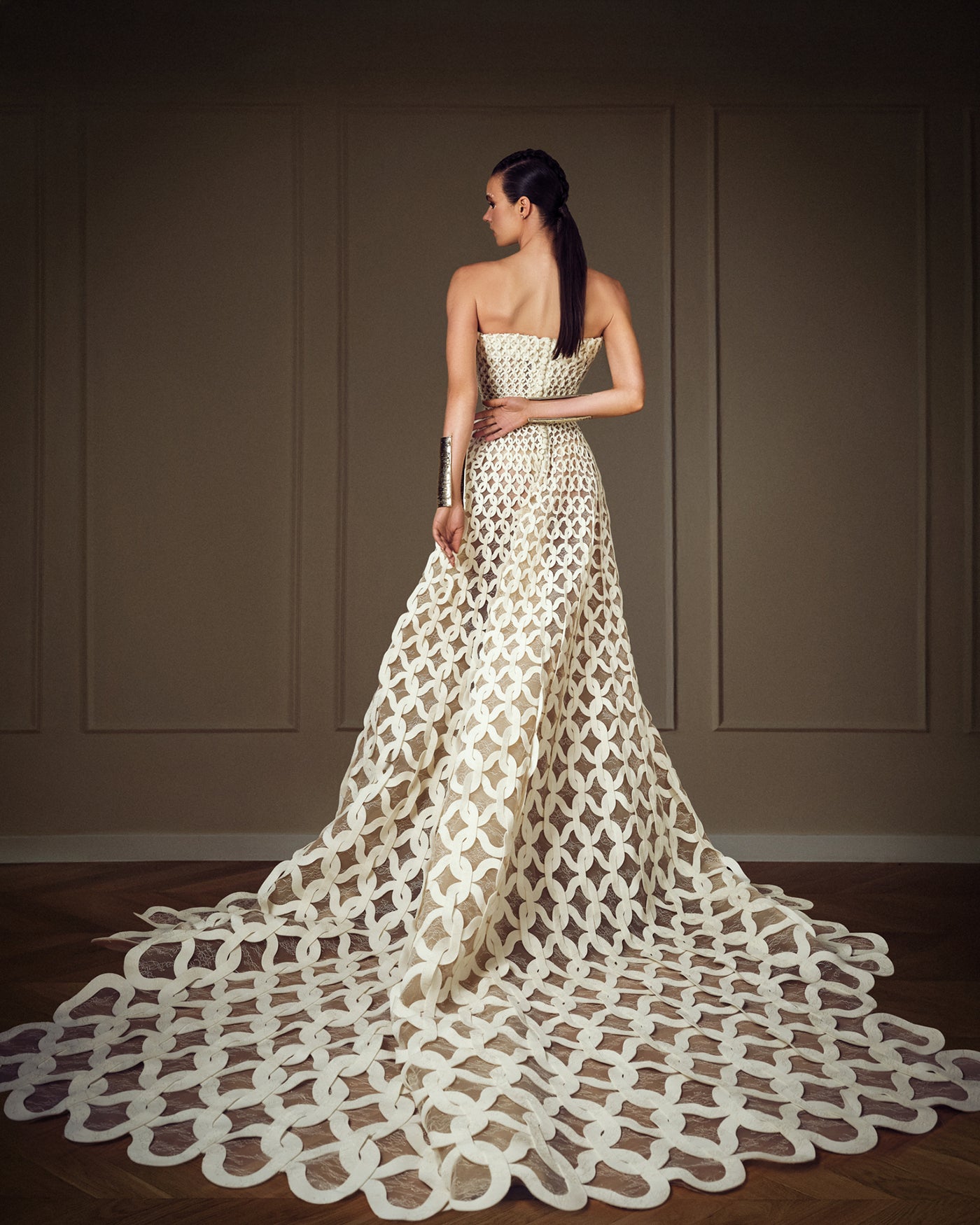 Interlaced Scuba Strapless Gown – Saiid Kobeisy Online