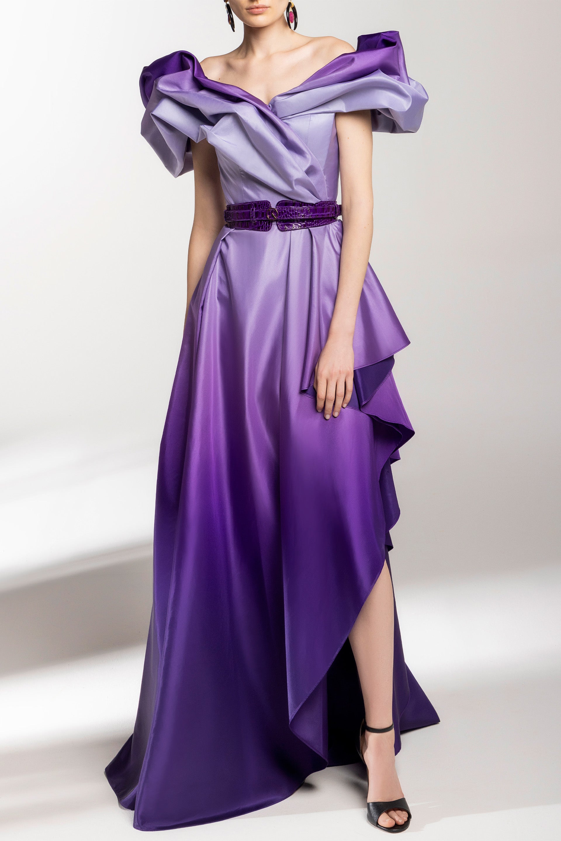 Off shoulder gradient printed dress Saiid Kobeisy Online