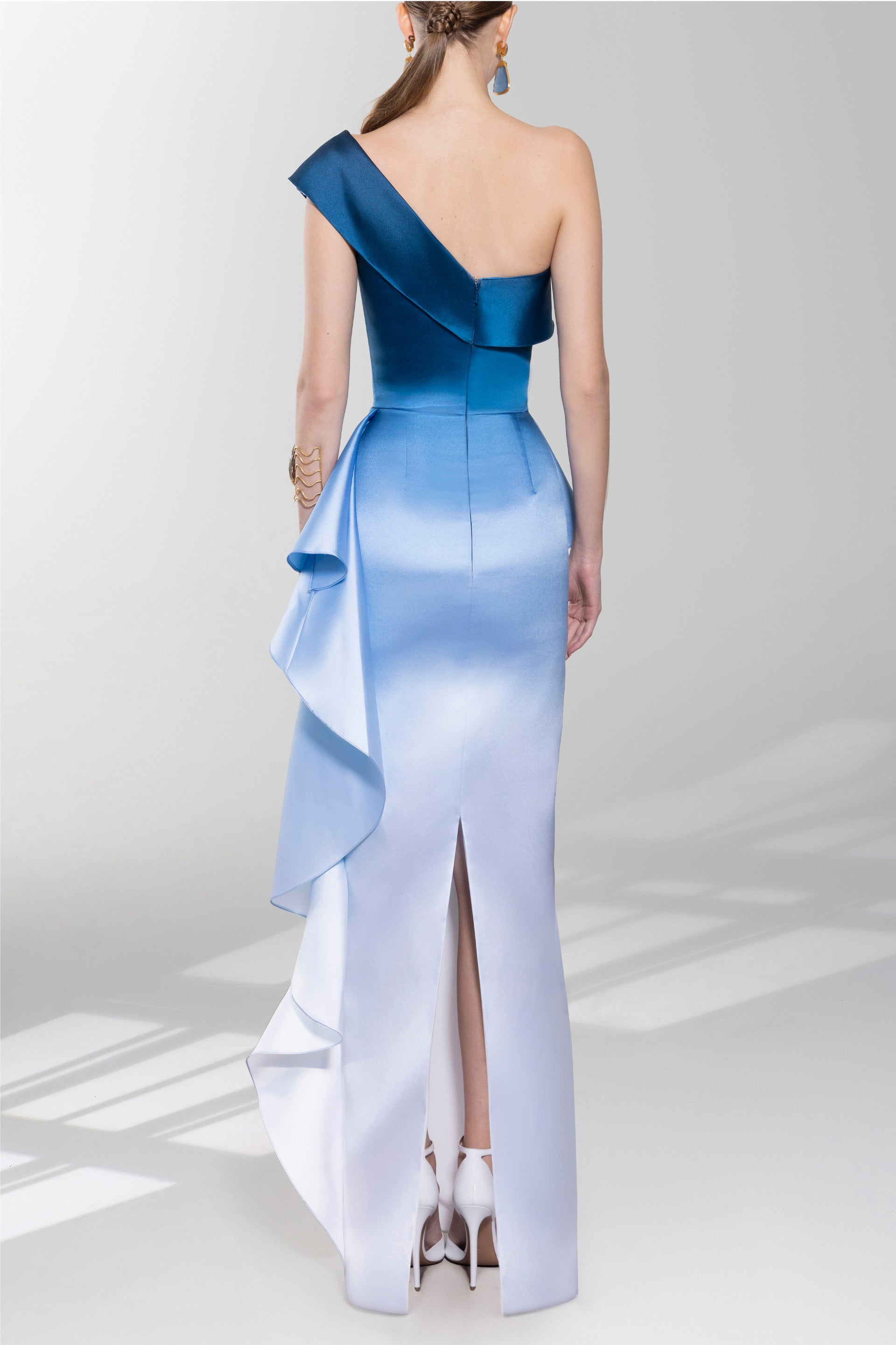 One shoulder gradient printed dress – Saiid Kobeisy Online