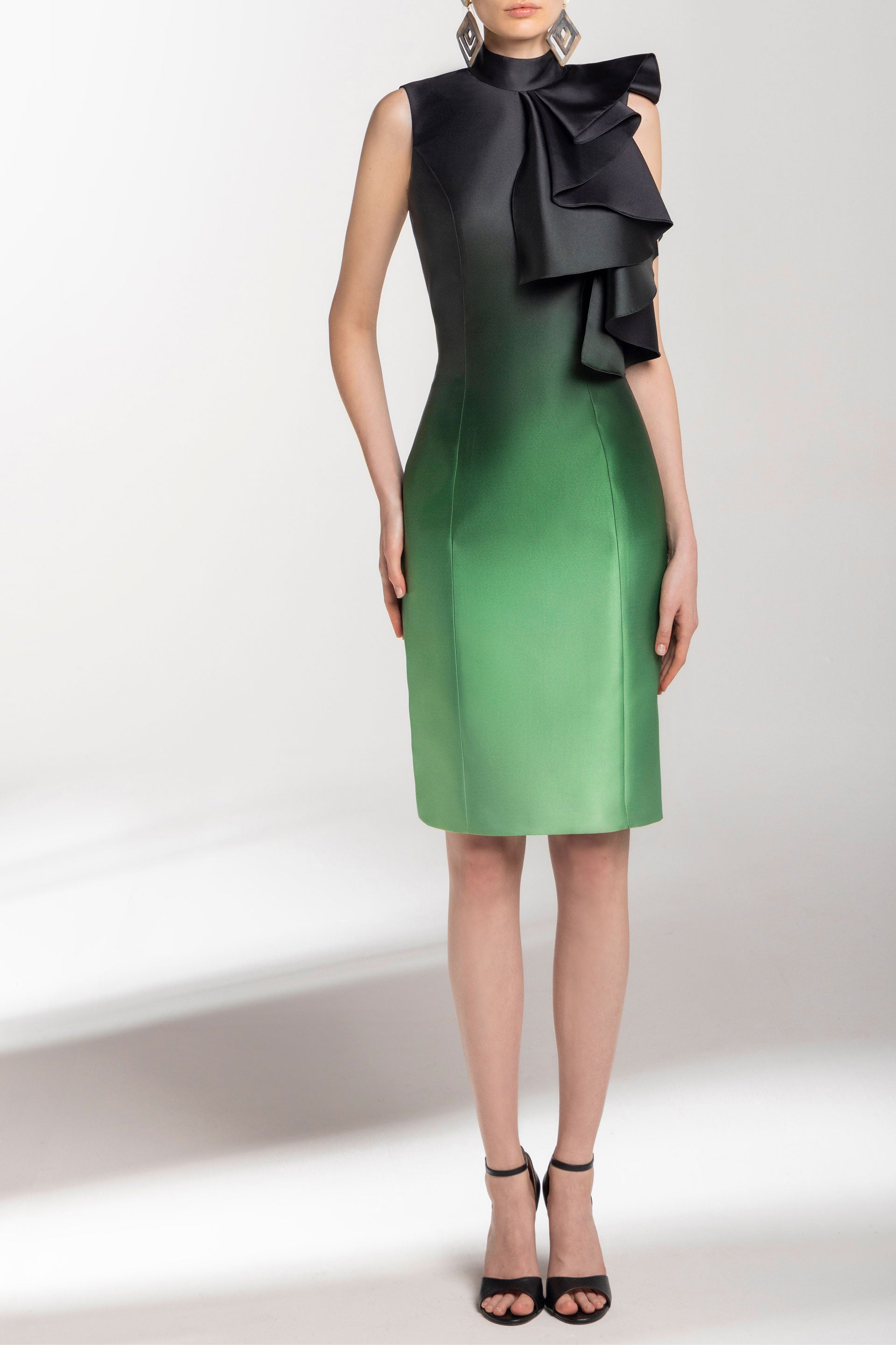 Midi gradient printed dress with ruffles – Saiid Kobeisy Online
