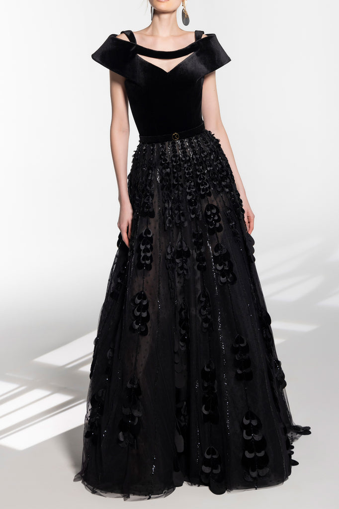 Gown Lace Bodysuit With Tulle Skirt Beaded Tulle Skirt With Velvet