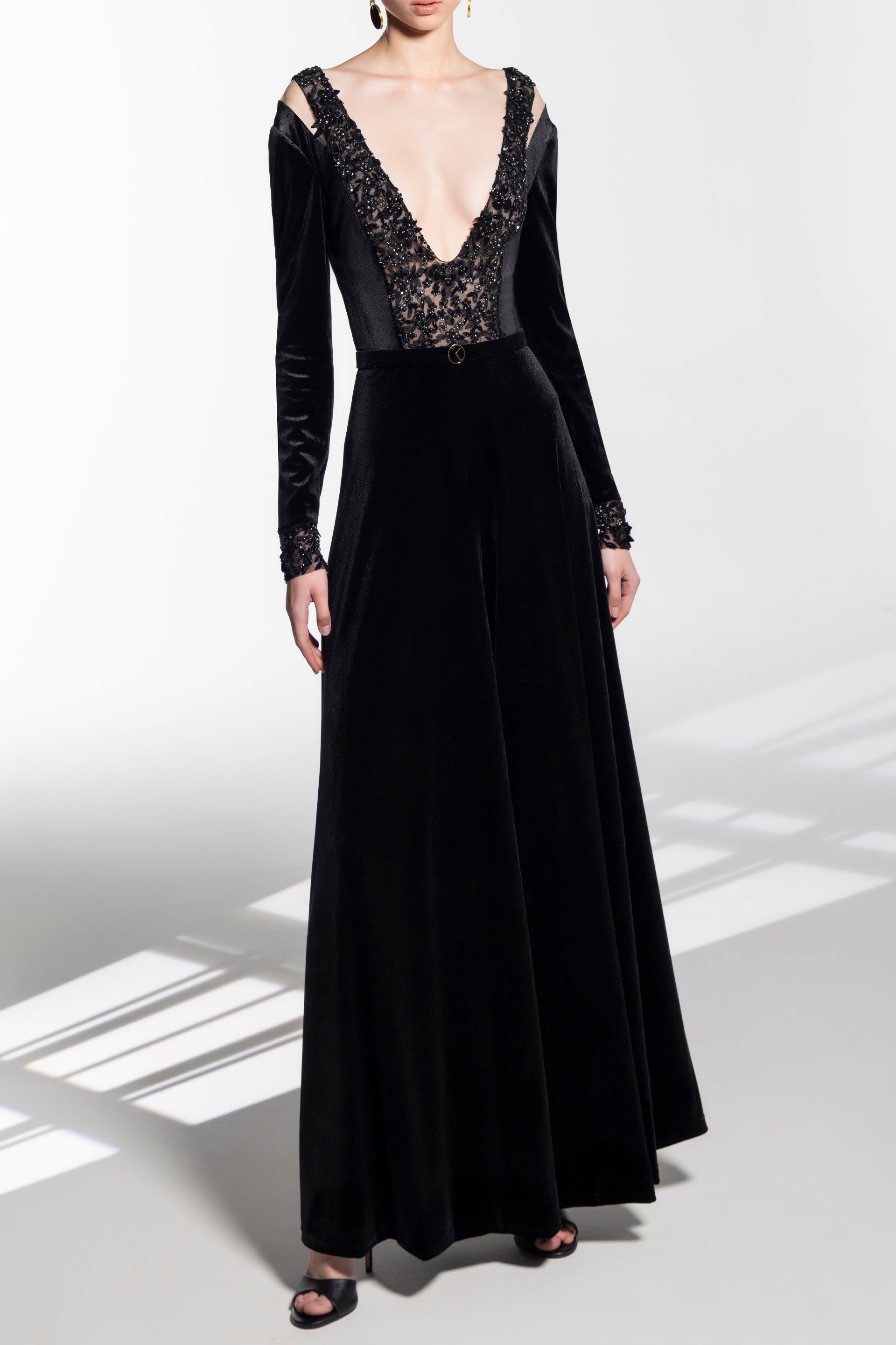 ワンピース Saiid Kobeisy Velvet Flared Jumpsuit With A Beaded Top Velvet flared jumpsuit with a beaded top – Saiid Kobeisy Online