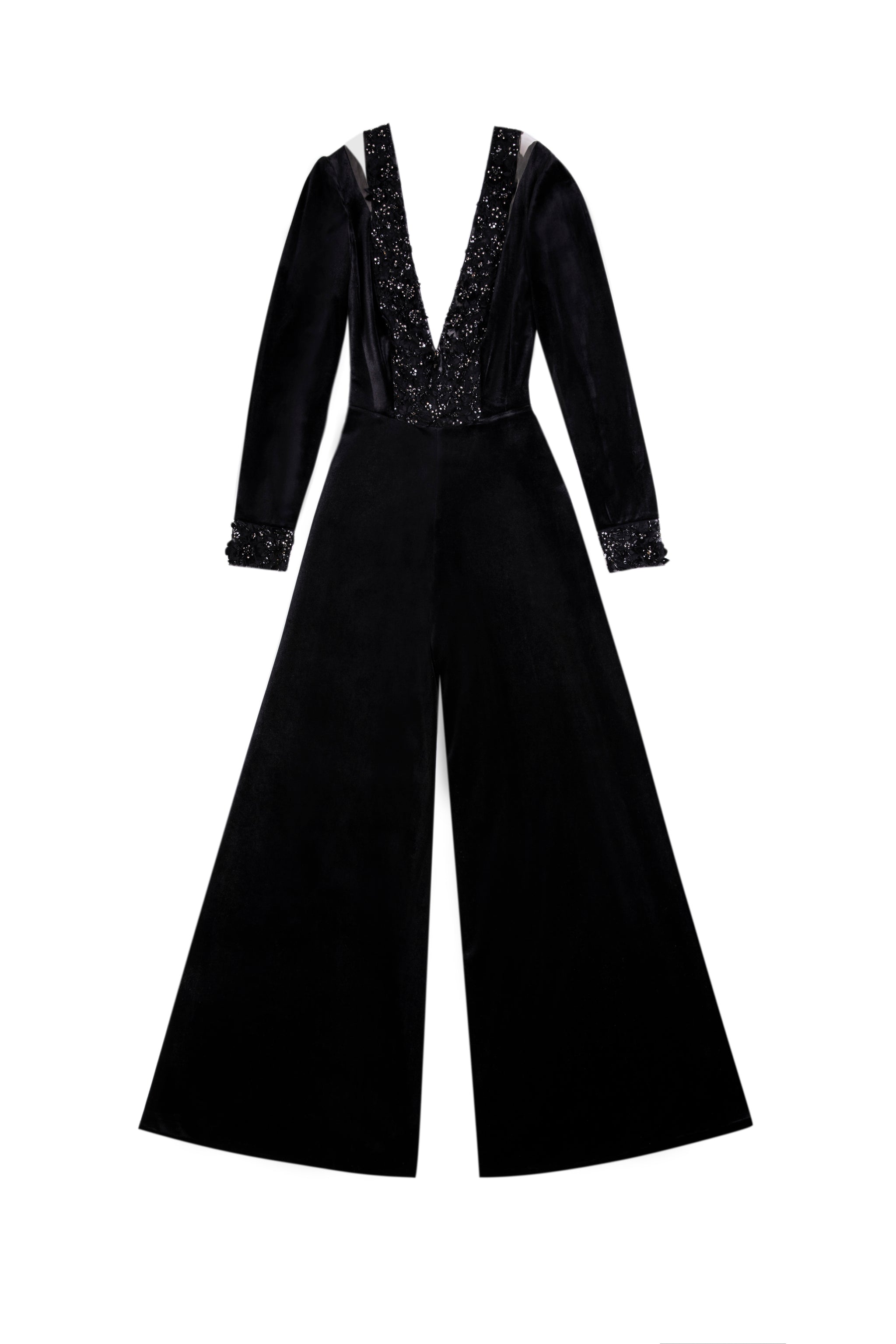 ワンピース Saiid Kobeisy Velvet Flared Jumpsuit With A Beaded Top Velvet flared jumpsuit with a beaded top – Saiid Kobeisy Online