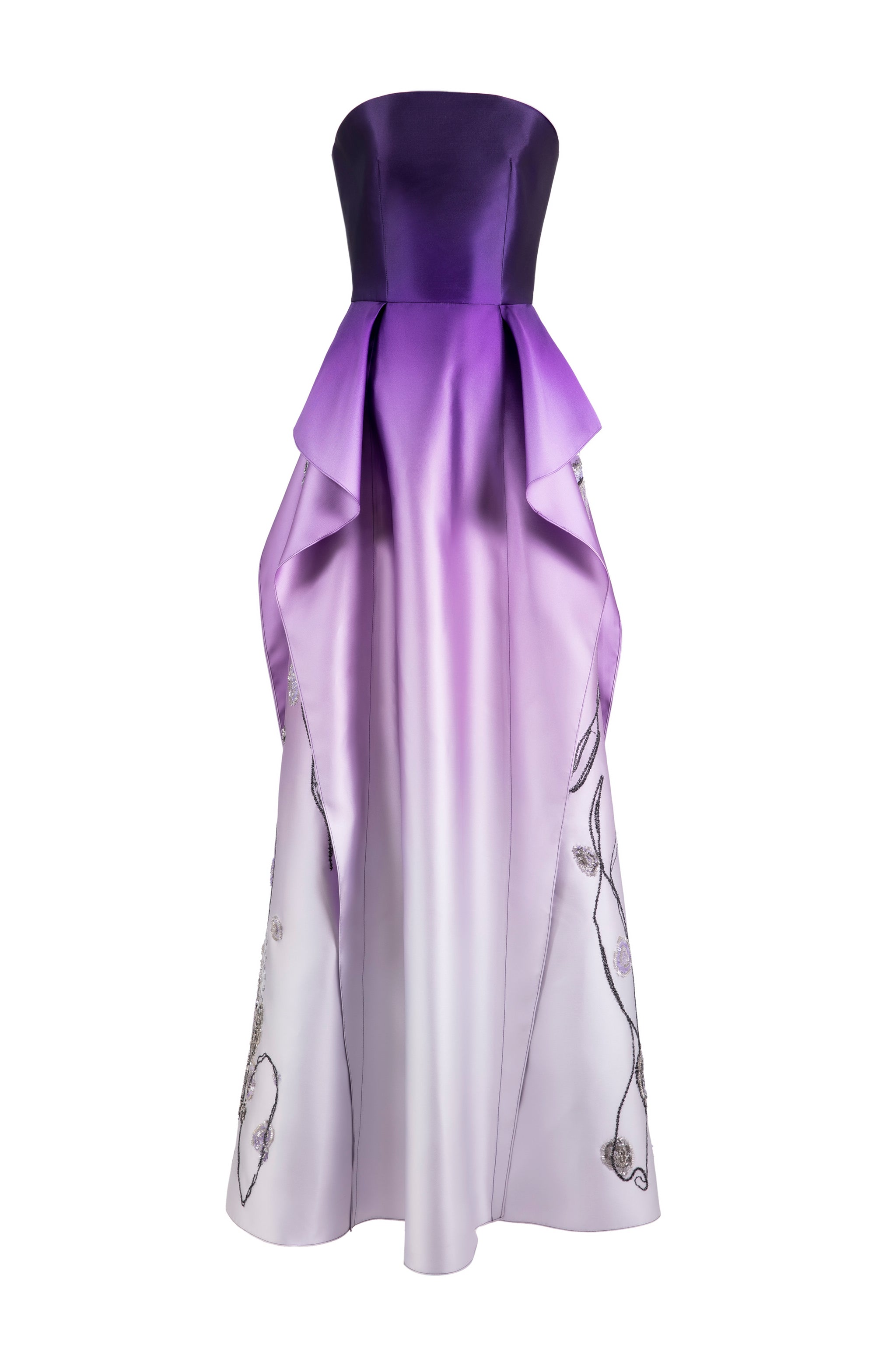 Mikado, strapless dress with beading on the sides – Saiid