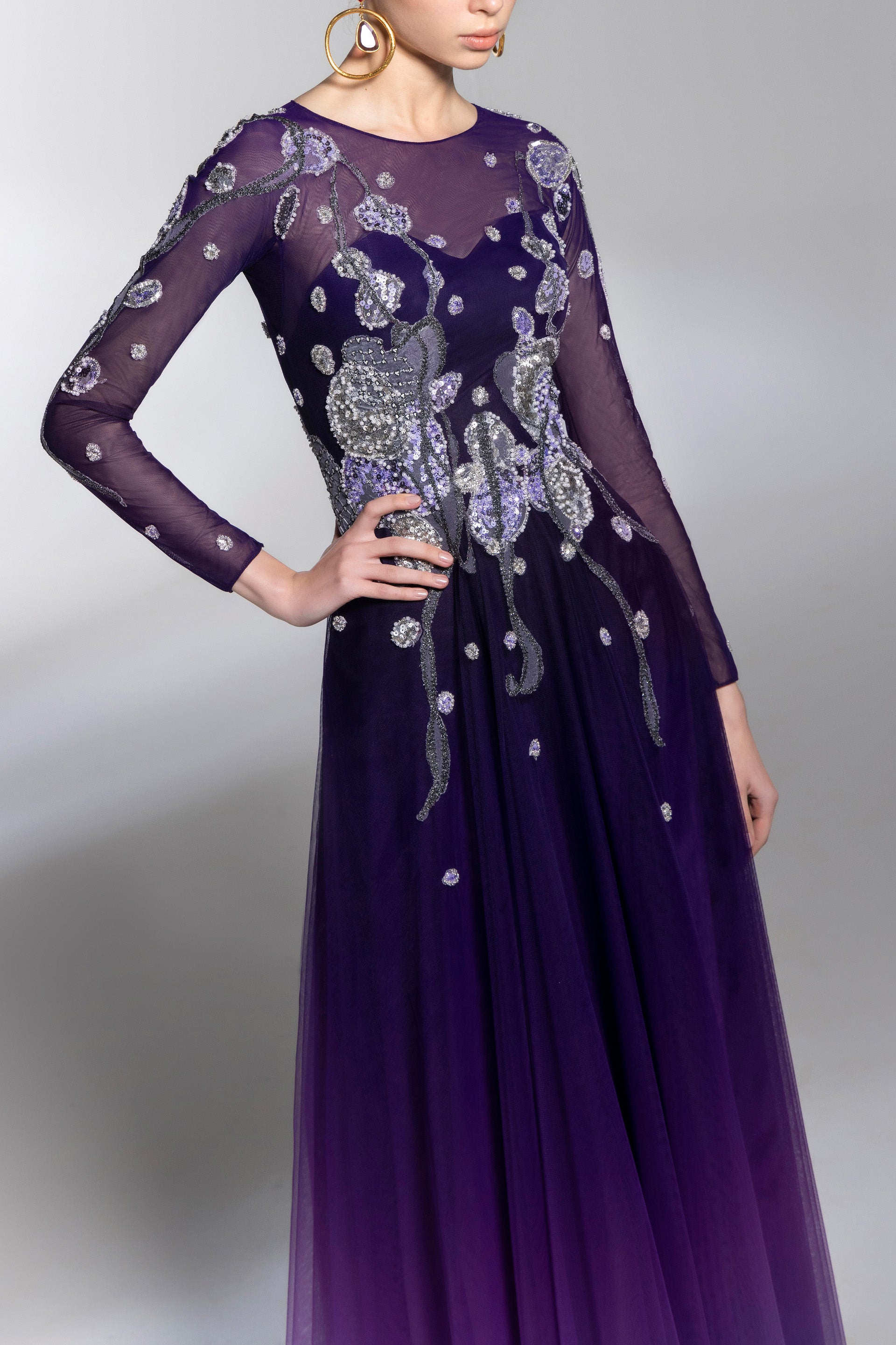 Gradient printed dress with beading – Saiid Kobeisy Online