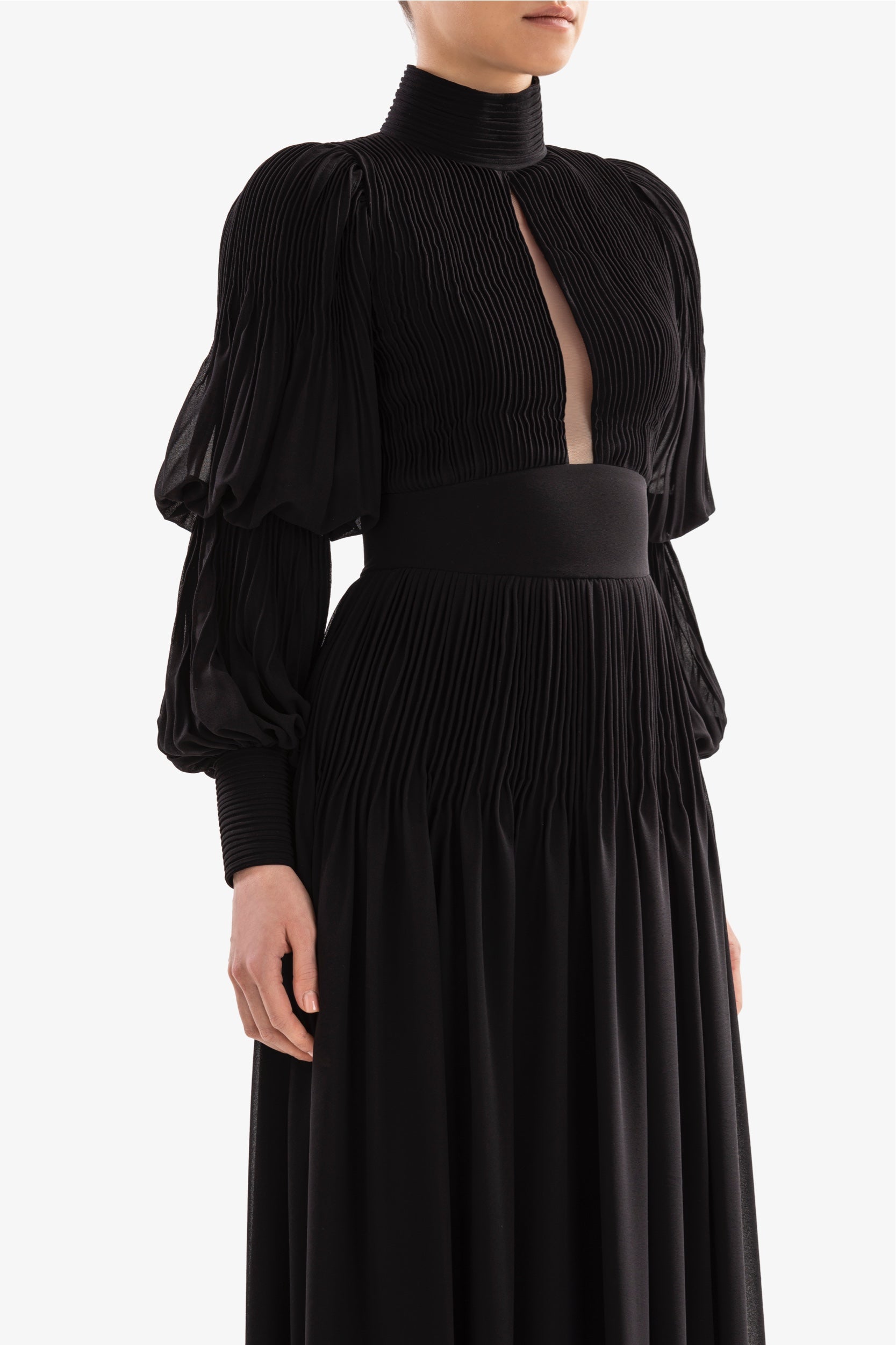 long pleated dress with sleeves Pleated Midi Dress – Saiid Kobeisy Online