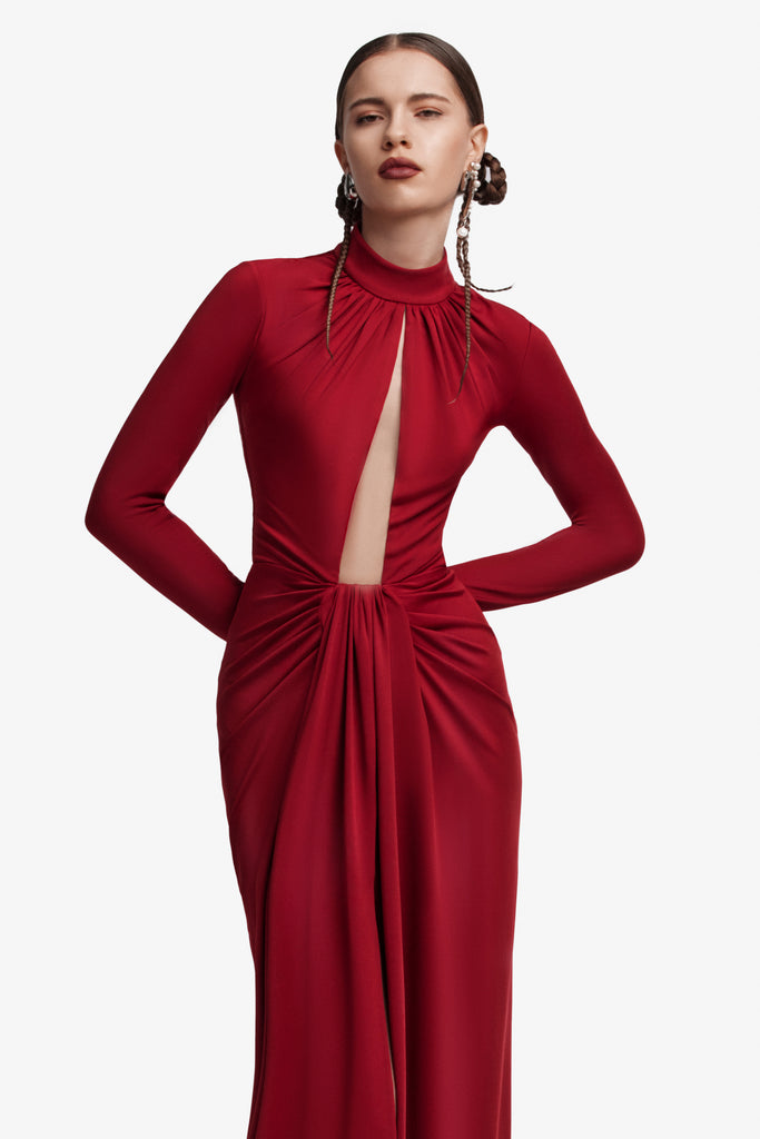 Jersey Pleated Long Dress Saiid Kobeisy Online Jersey Pleated Long Dress Saiid Kobeisy Online