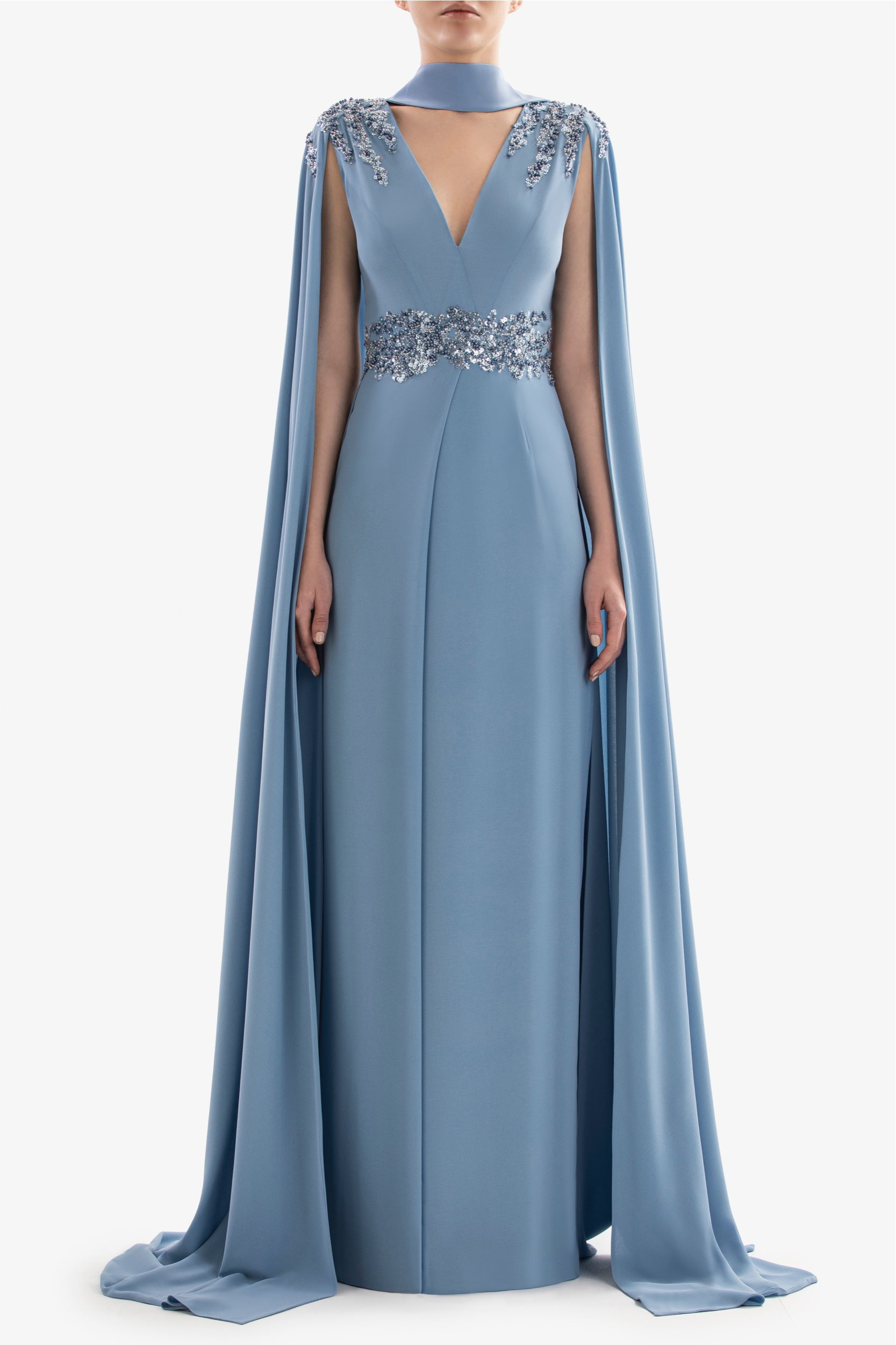 Crepe Dress With Cape Saiid Kobeisy Online Crepe Dress With Cape Saiid Kobeisy Online