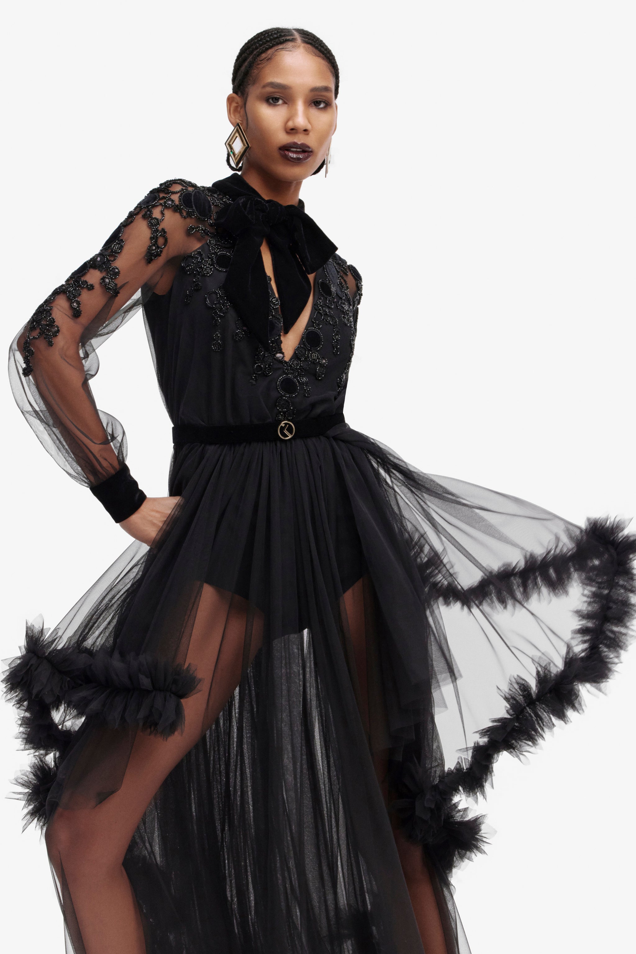 Embroidered Tulle Dress With Ruffles – Saiid Kobeisy Online