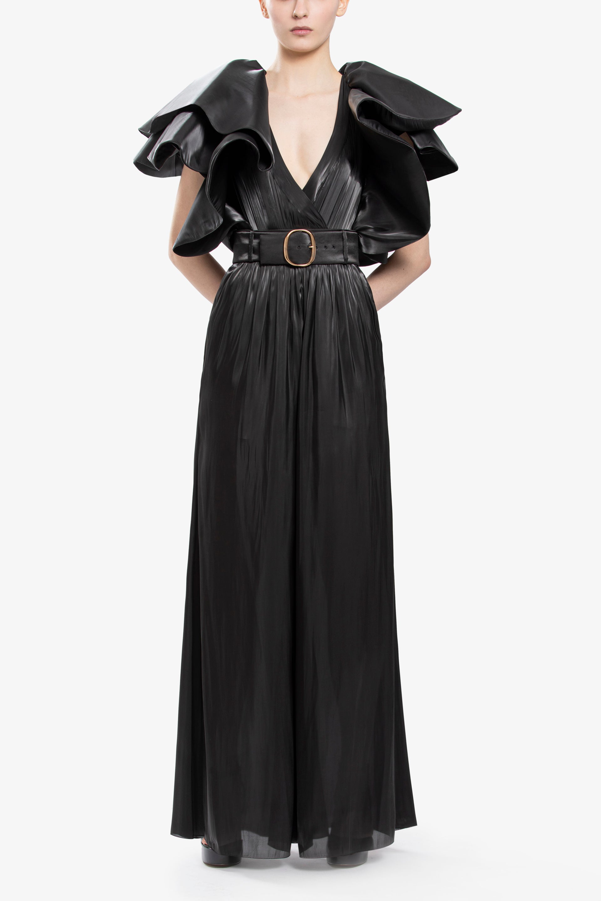 ブラック片肩フリルロングドレス　SAIID KOBEISY サイードコベイシー ブラック片肩フリルロングドレス SAIID KOBEISY サイードコベイシー