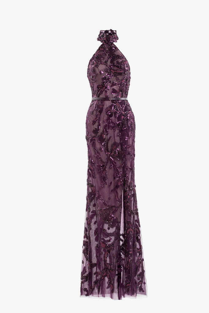 Halter Neck Embroidered Tulle Dress Marlin / 44 Halter Neck Embroidered Tulle Dress Marlin / 44