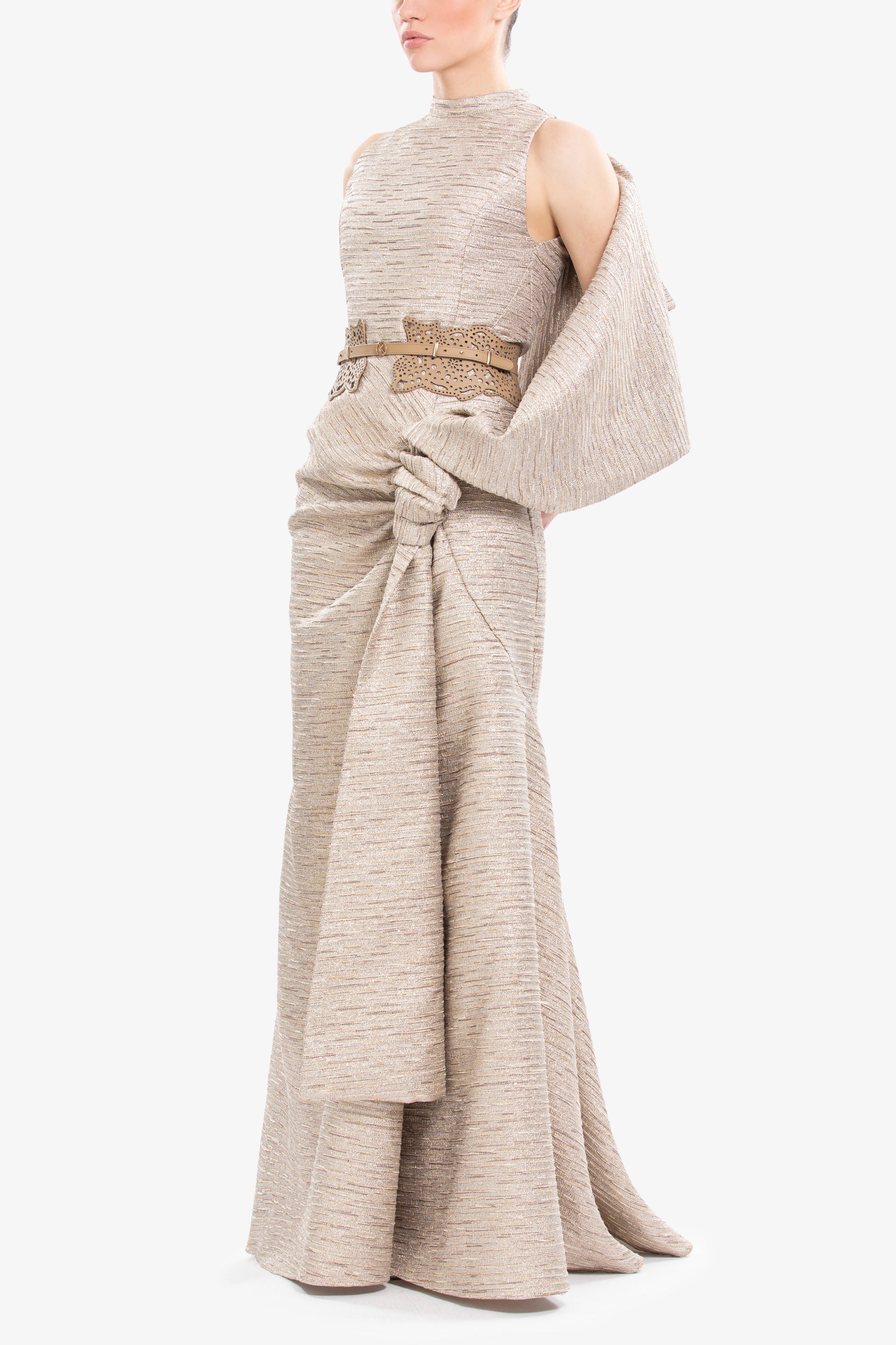 Light Gold Brocade Dress – Saiid Kobeisy Online