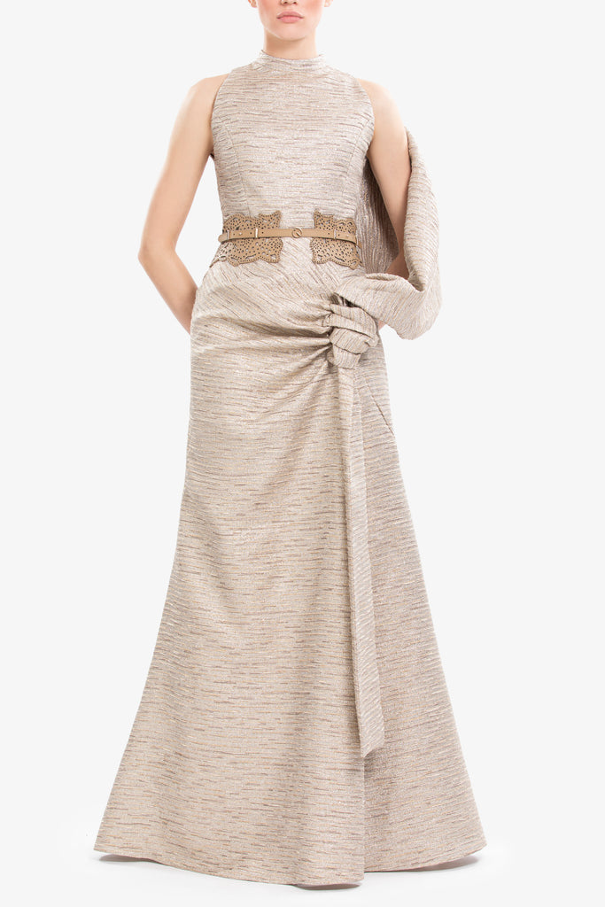 Light Gold Brocade Dress Saiid Kobeisy Online Light Gold Brocade Dress Saiid Kobeisy Online